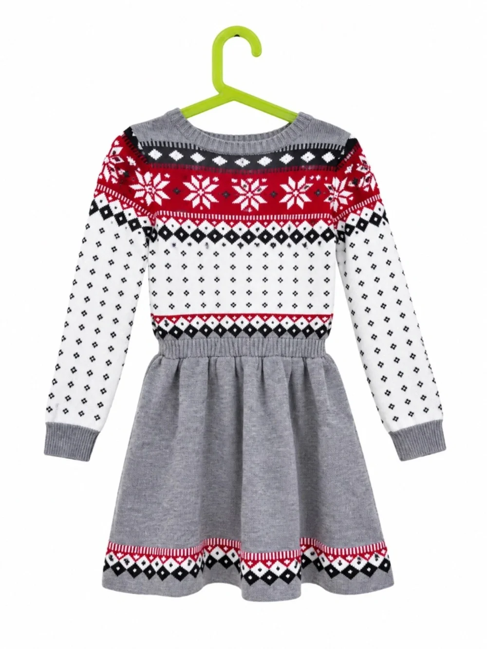 Gymboree Girls Fair Isle Knit Sweater Dress, Size 6, Red Gray White